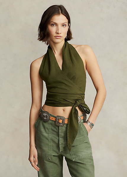 Cropped Linen Halter Top