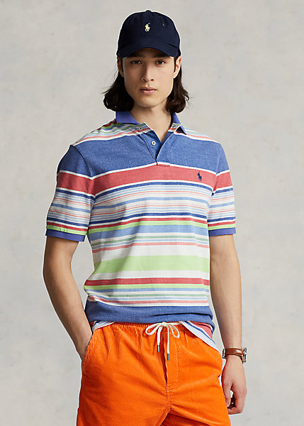 Classic Fit Striped Mesh Polo Shirt