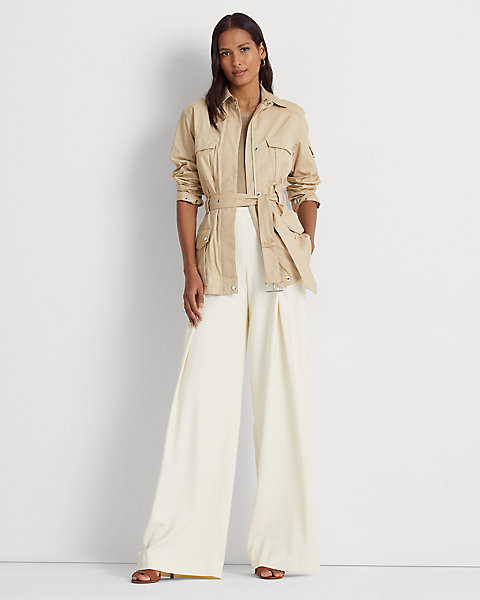 Pleated Crepe Wide-Leg Pant