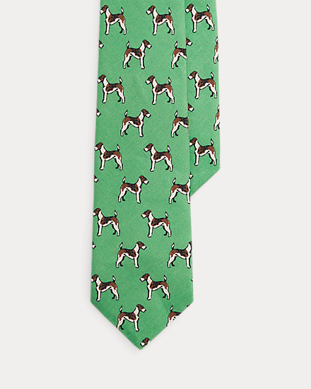 Terrier-Print Linen Tie