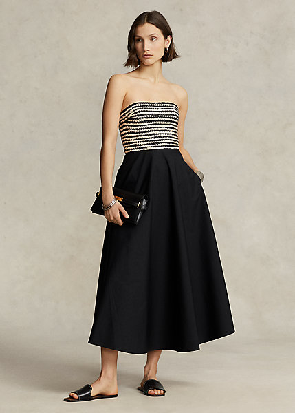 Raffia-Bodice Hybrid Strapless Gown