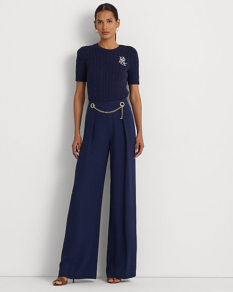 Pleated Georgette Belted Wide-Leg Pant