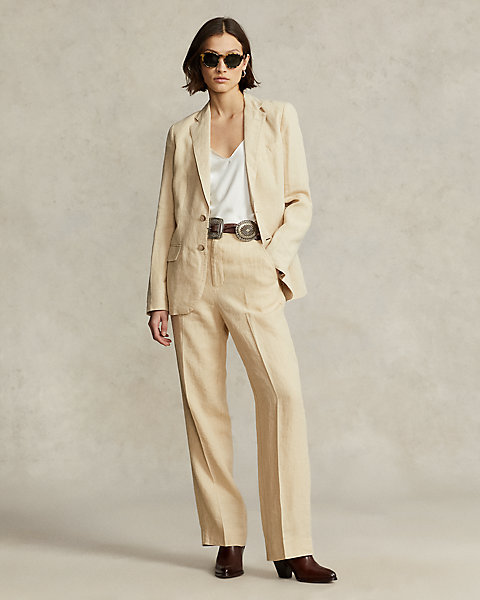 Cropped Straight-Leg Linen Pant