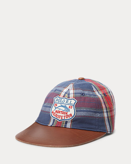 Leather-Bill Plaid Twill Cap
