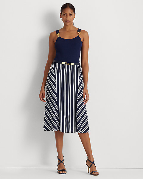 Striped Crepe Skirt
