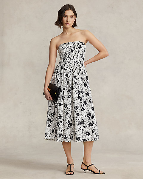 Floral Linen Strapless Dress
