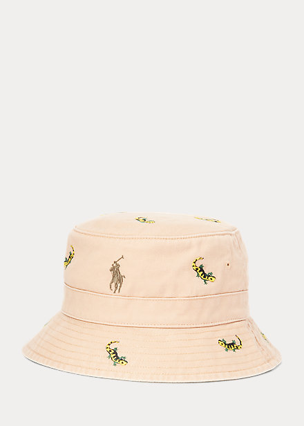 Gecko-Embroidered Twill Bucket Hat