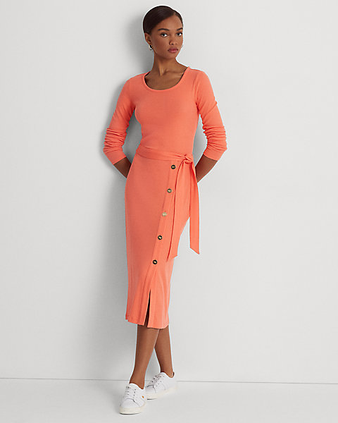 Belted Rib-Knit Dress