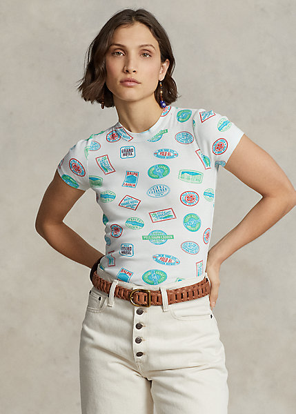 Travel Motif Ribbed Cotton Tee