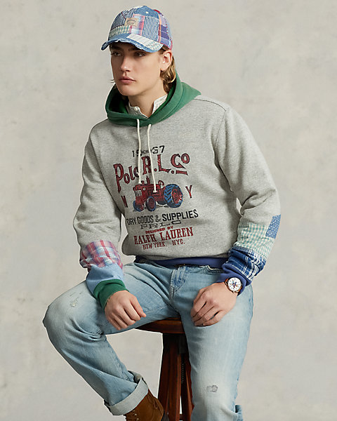 Patchwork Fleece Graphic Hoodie