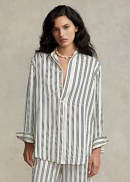 Oversized Fit Striped Satin Shirt