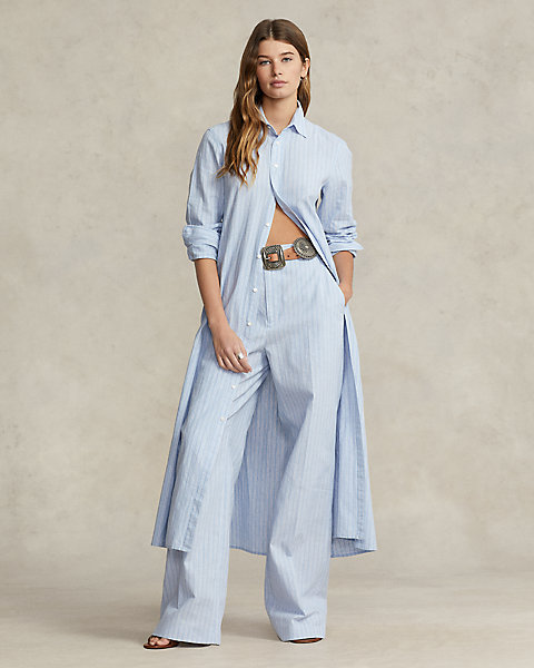 Striped Linen-Cotton Wide-Leg Pant