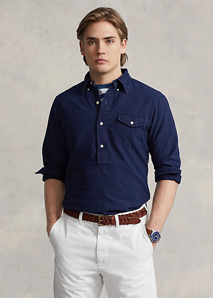Classic Fit Indigo Oxford Popover Shirt