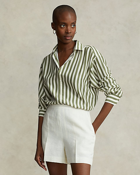 Relaxed Fit Striped Silk Shirt