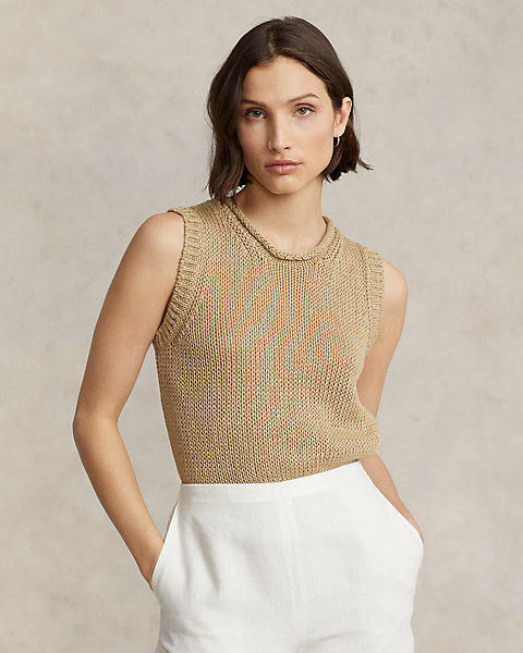 Linen-Cotton Sleeveless Sweater Tank