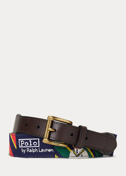 Polo Bear Striped Needlepoint Belt