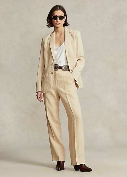 Cropped Straight-Leg Linen Pant