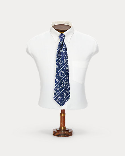 Handmade Logo-Print Indigo Linen Tie