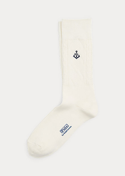 Cable-Knit Cotton-Blend Crew Socks