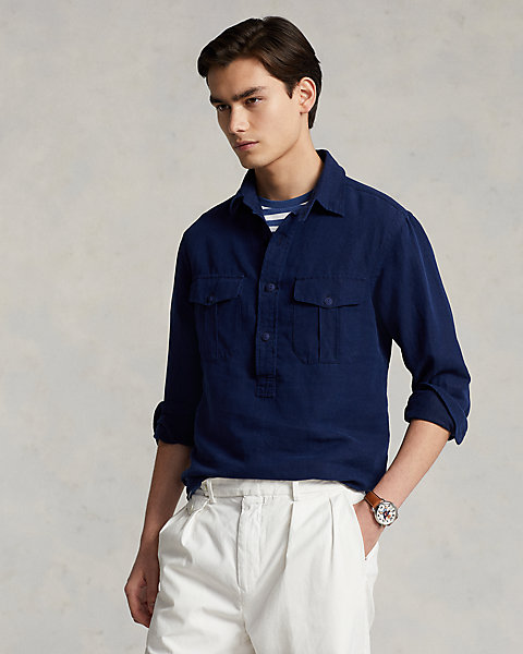 Classic Fit Linen-Silk Popover Shirt