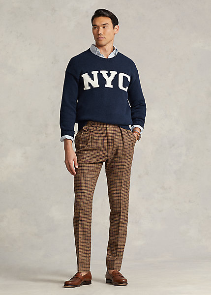 Pleated Plaid Wool Suit Trouser