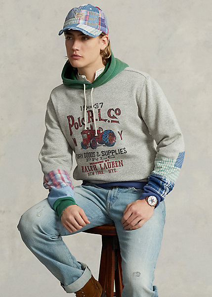 Patchwork Fleece Graphic Hoodie