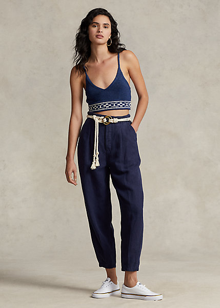 Pleated Linen-Blend Twill Pant