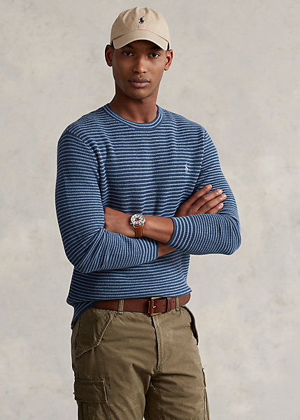 Textured-Stripe Cotton Sweater