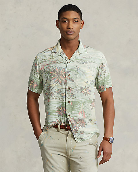 Classic Fit Tropical-Print Camp Shirt
