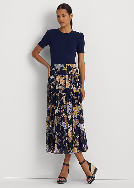 Floral Crinkle Georgette Tiered Skirt