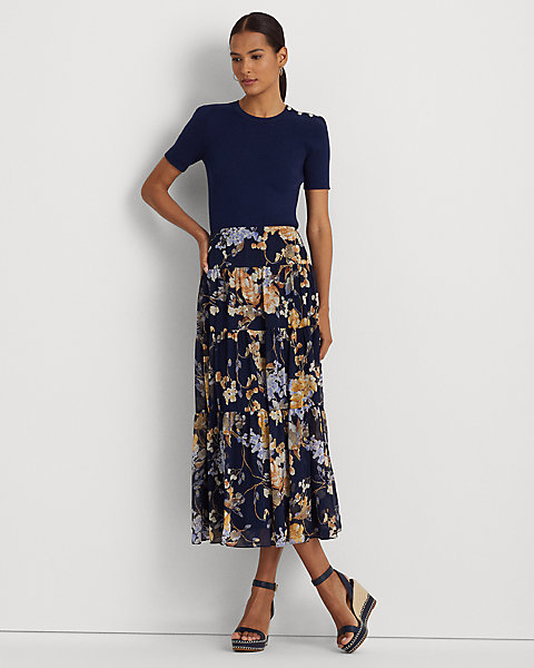 Floral Crinkle Georgette Tiered Skirt
