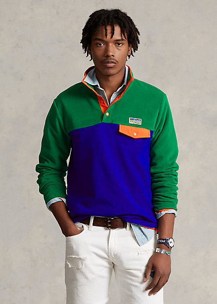 Color-Blocked Brushed Fleece Pullover