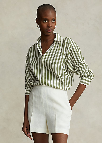 Relaxed Fit Striped Silk Shirt