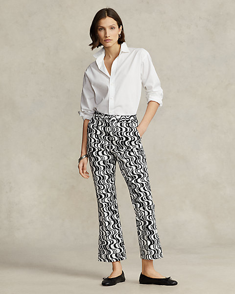Graphic-Motif Sateen Kick-Flare Pant