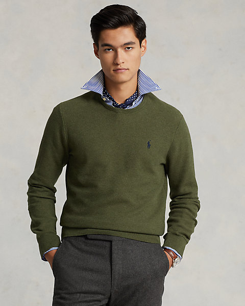 Mesh-Knit Cotton Crewneck Sweater