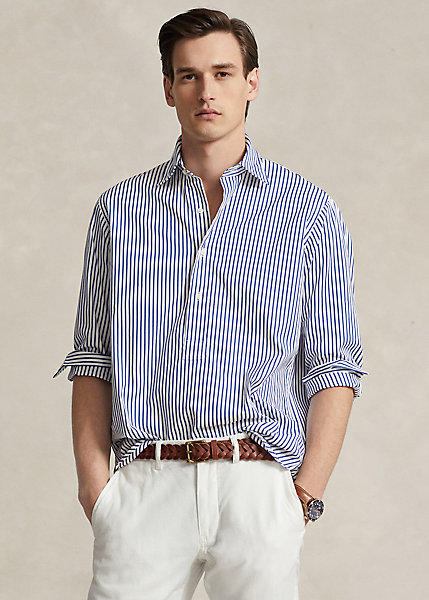 Classic Fit Striped Poplin Popover Shirt