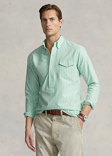 Classic Fit Striped Oxford Popover Shirt