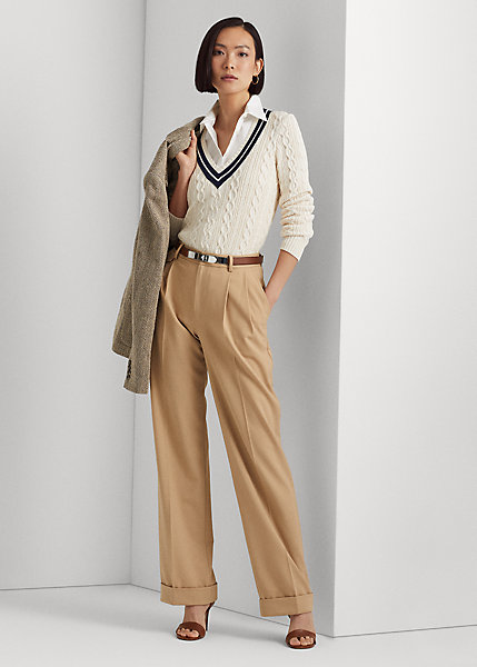 Pleated Wool-Blend Twill Pant