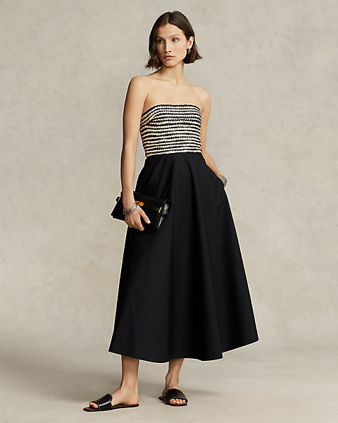 Raffia-Bodice Hybrid Strapless Gown