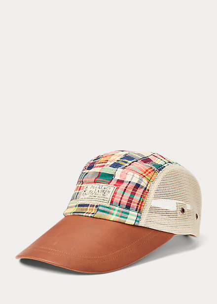 Leather-Bill Patchwork Madras Cap