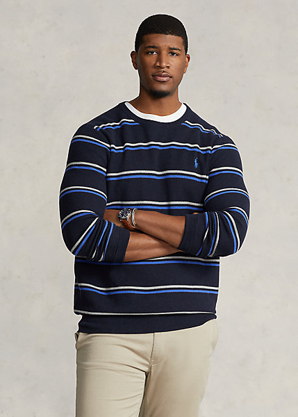 Striped Mesh-Knit Cotton Sweater