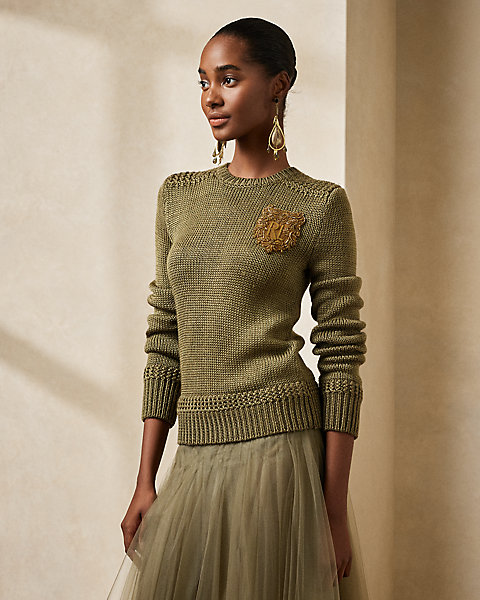 Embellished Silk-Blend Crewneck Sweater