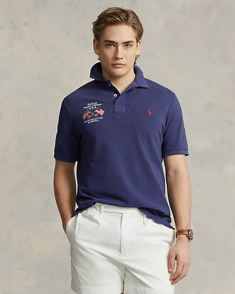 Classic Fit Flag-Embroidered Polo Shirt