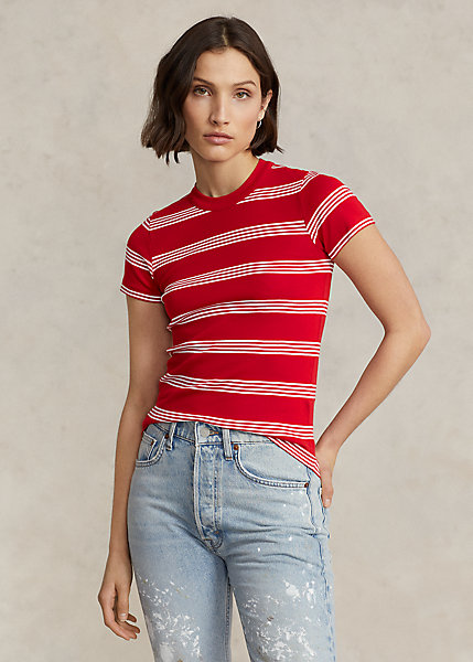 Striped Ribbed Cotton Crewneck Tee