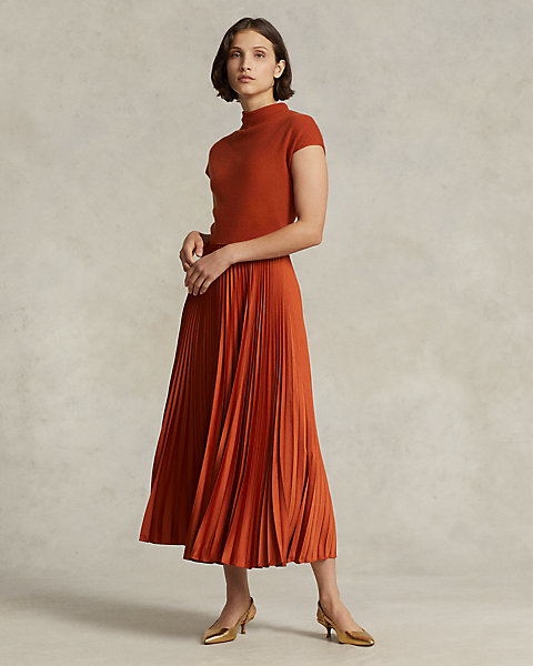 Hybrid Sweater-Pleated Mockneck Dress