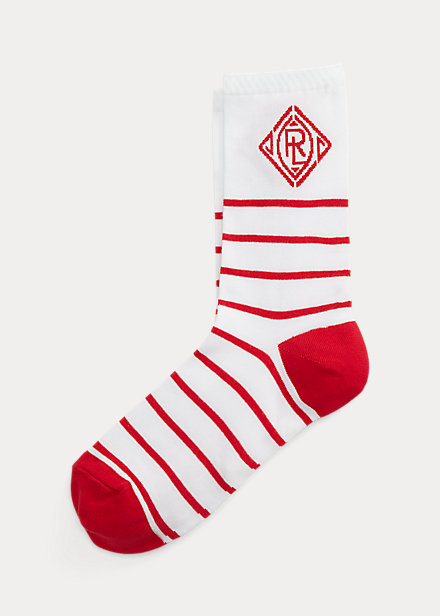 Striped Art Deco-Logo Crew Socks