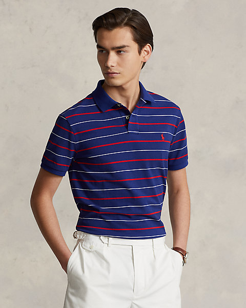 Custom Slim Fit Striped Mesh Polo Shirt