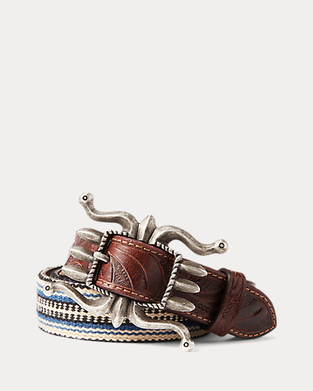 Handwoven Jacquard & Leather Belt
