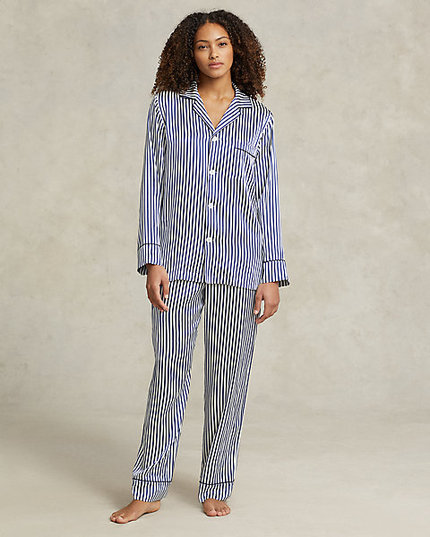 Striped Stretch Silk Long-Sleeve PJ Set