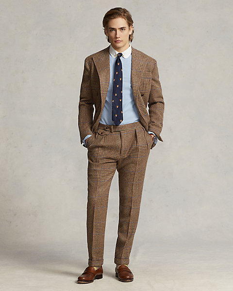 Pleated Glen Plaid Silk Suit Trouser